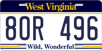 WV license plate 8OR496