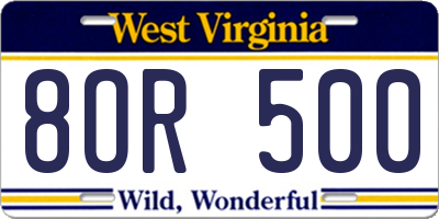 WV license plate 8OR500