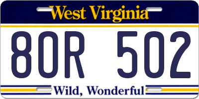 WV license plate 8OR502