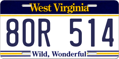 WV license plate 8OR514