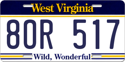 WV license plate 8OR517