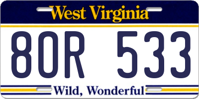 WV license plate 8OR533
