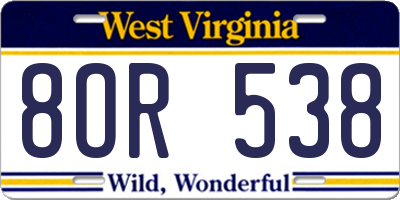 WV license plate 8OR538
