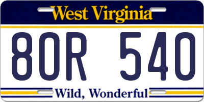 WV license plate 8OR540