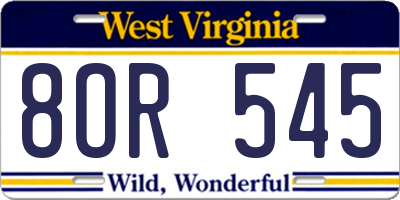 WV license plate 8OR545