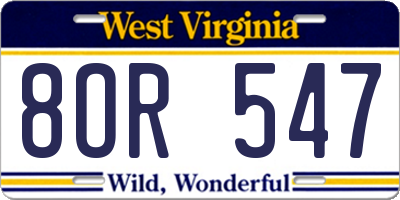 WV license plate 8OR547