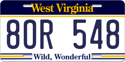 WV license plate 8OR548