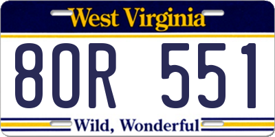 WV license plate 8OR551