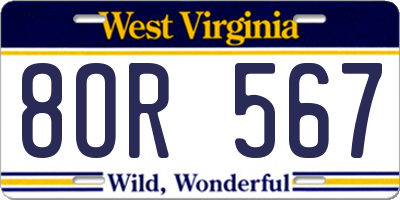 WV license plate 8OR567