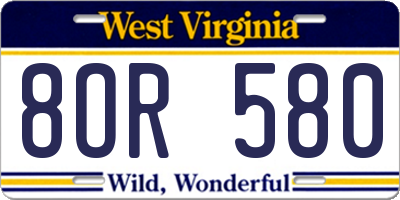 WV license plate 8OR580