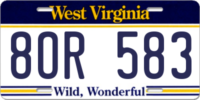 WV license plate 8OR583