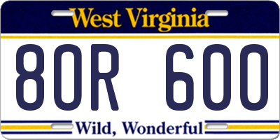 WV license plate 8OR600