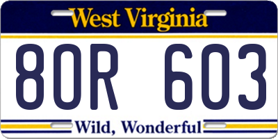 WV license plate 8OR603