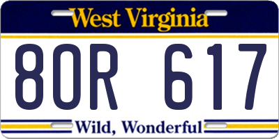 WV license plate 8OR617