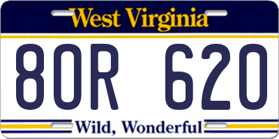 WV license plate 8OR620