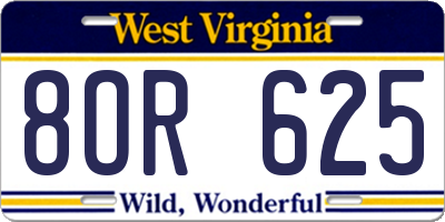 WV license plate 8OR625