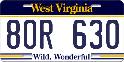 WV license plate 8OR630