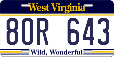 WV license plate 8OR643