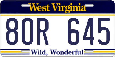 WV license plate 8OR645