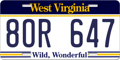 WV license plate 8OR647