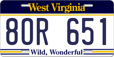 WV license plate 8OR651