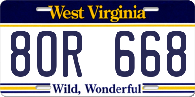 WV license plate 8OR668