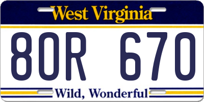 WV license plate 8OR670