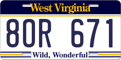WV license plate 8OR671