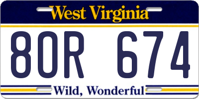 WV license plate 8OR674