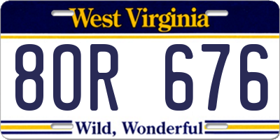 WV license plate 8OR676