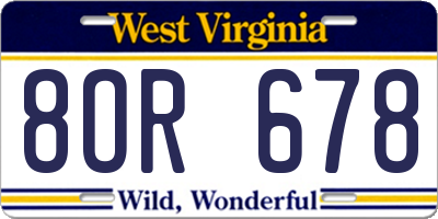 WV license plate 8OR678