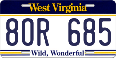 WV license plate 8OR685
