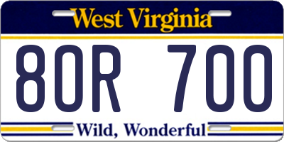 WV license plate 8OR700