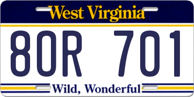 WV license plate 8OR701