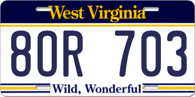 WV license plate 8OR703