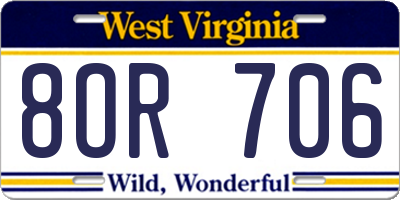 WV license plate 8OR706