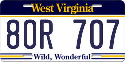 WV license plate 8OR707