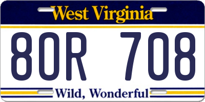 WV license plate 8OR708