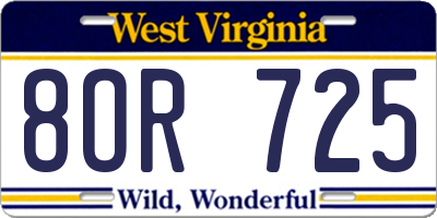 WV license plate 8OR725