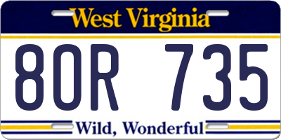 WV license plate 8OR735