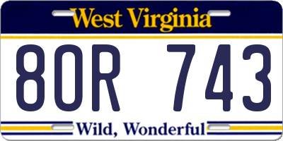 WV license plate 8OR743