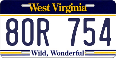 WV license plate 8OR754