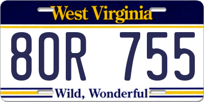 WV license plate 8OR755