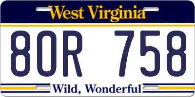 WV license plate 8OR758