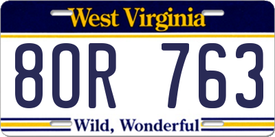 WV license plate 8OR763