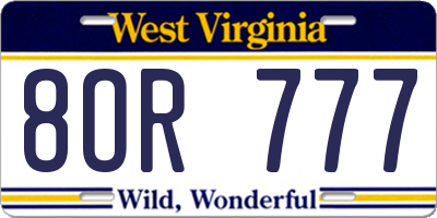 WV license plate 8OR777