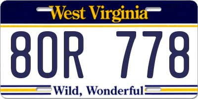 WV license plate 8OR778