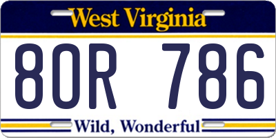 WV license plate 8OR786