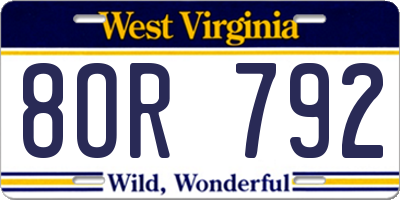 WV license plate 8OR792