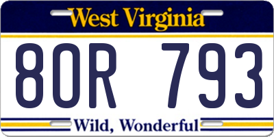 WV license plate 8OR793